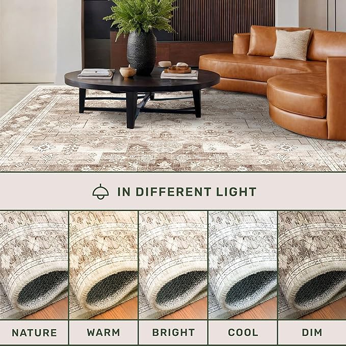 Boho Long Bathroom Runner Rug 24 x 72 Washable Non Slip - Soft Stain Reistant Rugs for Kitchen, Laundry Room, Hallway Runner - Neutral Floral Design Décor (2x6 Beige/Latte)
