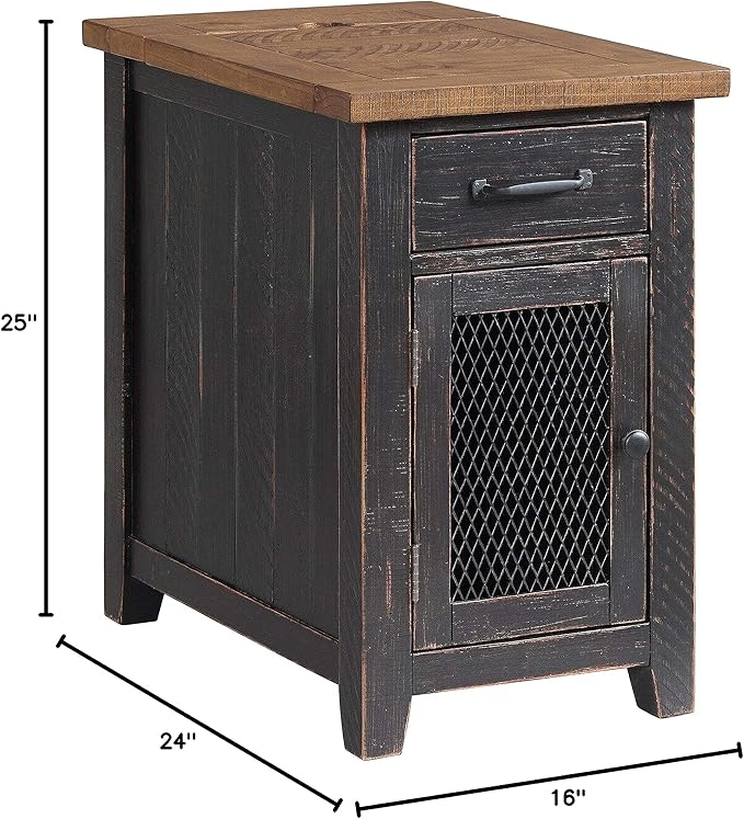 Martin Svensson Home Chairside Table - Antique Black and Honey - Rustic Style - with One Drawer and Cabinet for Storage