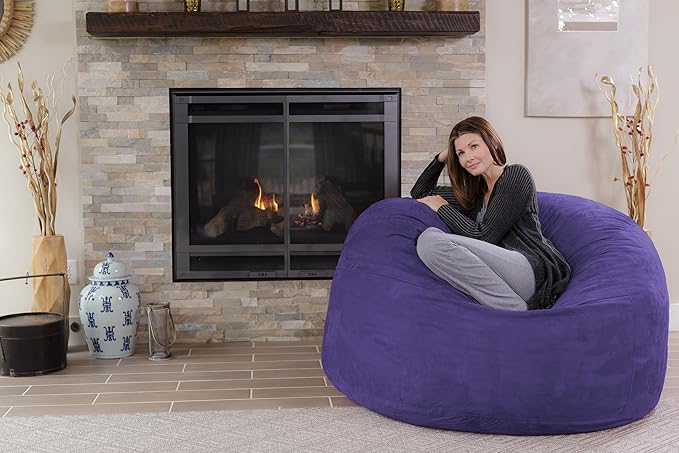 Chill Sack Bean Bag Chair - 5' Giant Memory Foam Lounge Chair with Soft Microfiber Cover – Cozy Furniture for Living Room, Dorm, & Kids' Rooms – Comfortable 5 Ft, Microsuede Lounge Sofa, Purple