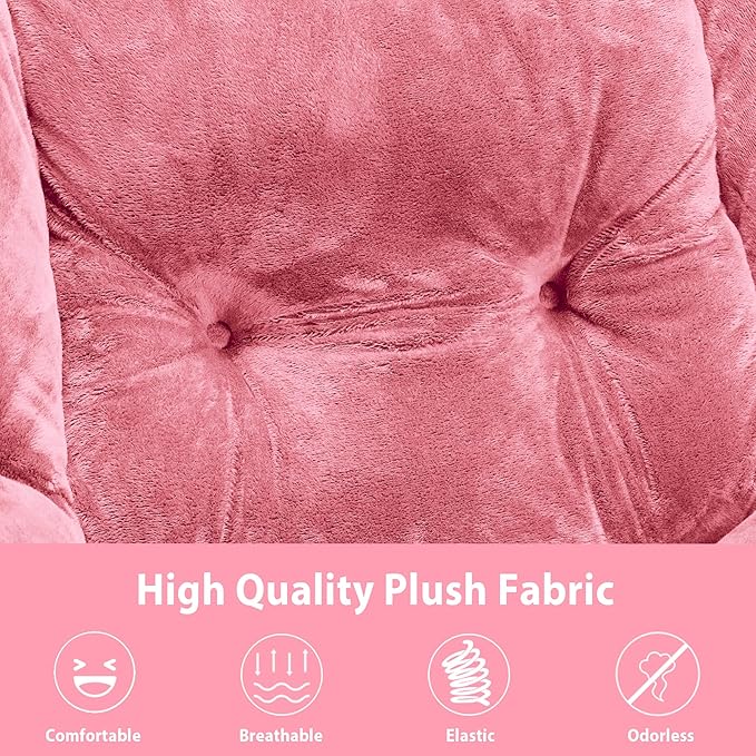 Lazy Chair with Folding Ottoman, Accent Chair Plush Upholstered with Metal Structure and Non-Slip Pads, Sofa Armchair with Footrest and Side Storage Bag for Dorm, Room, Office, Pink