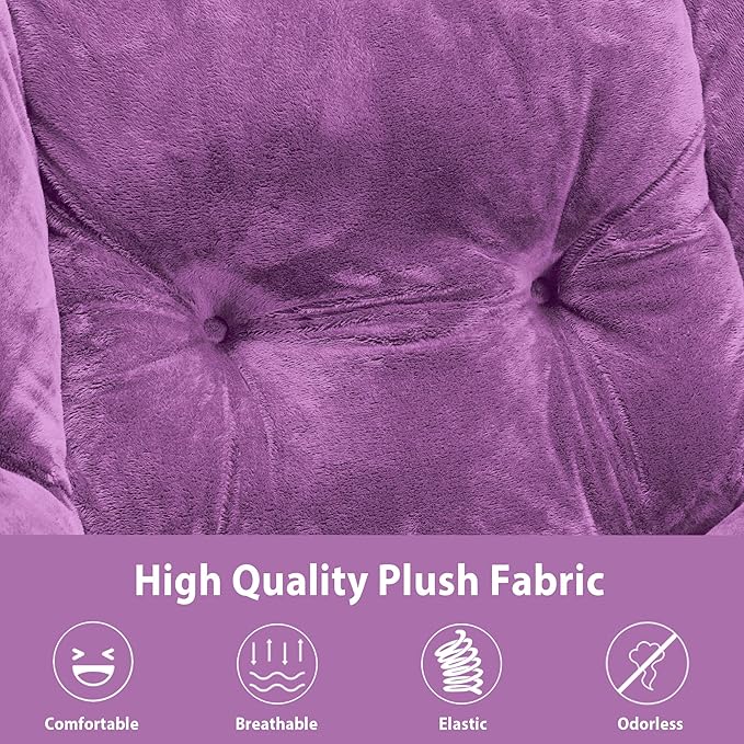 Lazy Chair with Folding Ottoman, Accent Chair Plush Upholstered with Metal Structure and Non-Slip Pads, Sofa Armchair with Footrest and Side Storage Bag for Dorm, Room, Office, Purple