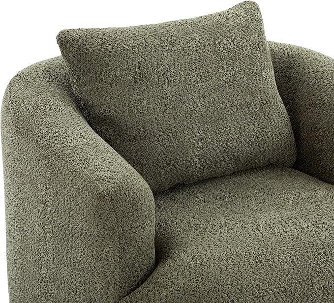 Merax Modern Cozy Chenille 360° Swivel Sofa Chair w/a Throw Pillow, 38.2" Upholstered Leisure Barrel Accent Armchair with Deep Seating for Living Room Bedroom,Office, Hotel, Easy Assemble, Green