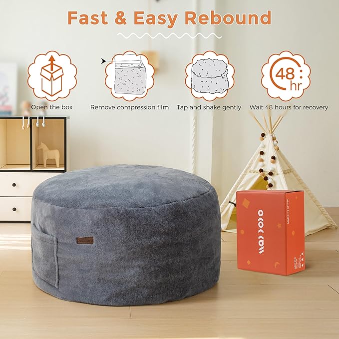 MAXYOYO Kids Bean Bag Chair, Stuffed Faux Fur Bean Bag for Toddler, Ultra Soft Floor Sofa with High-Density Foam Filling, Lazy Chair for Living Room, Playroom, Nursery Room