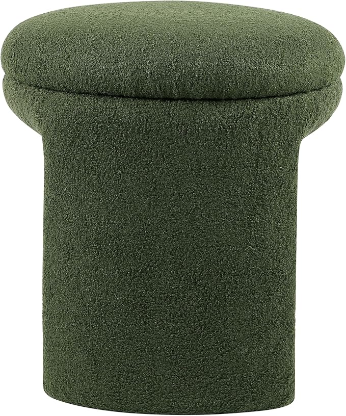 Furniture of America Rami Modern 18-inch Solid Wood Upholstered Ottoman with Pedestal Base, Vanity Stool Chair, Small Foot Stool for Bedroom, Living Room, Entryway, Green