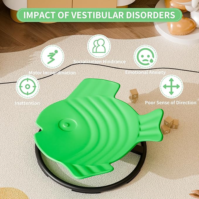 Spinning Chair for Autistic Kids, Autism Sensory Spinning Chair, Sensory Chair for ADHD Children, Sit and Spin Training Body Coordination, Upgraded Dark Green Flying Fish Shape