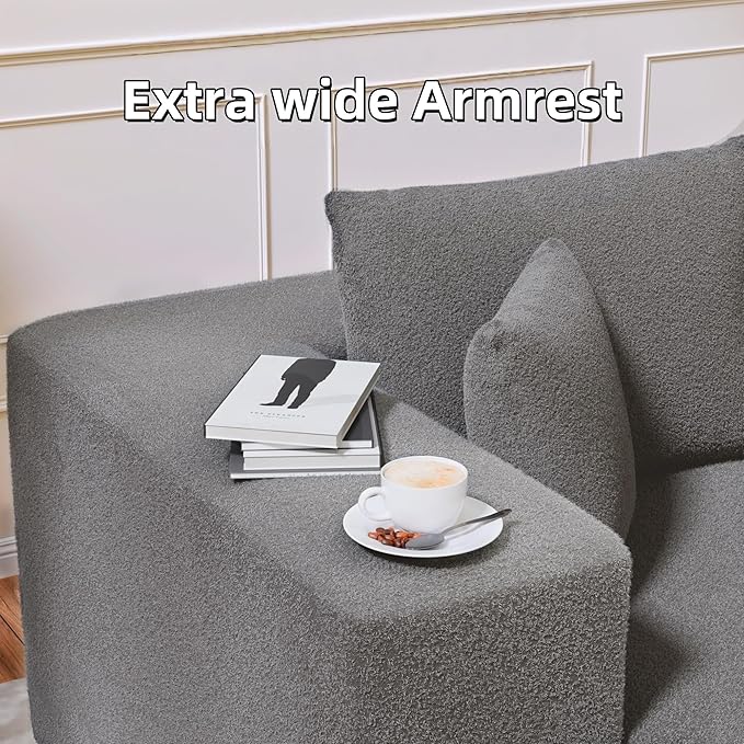 Cloud Sectional Couch, 104”L-Shape Oversized Sofa with Left Chaise Lounge, Modular Sleeper Couch with Pillows & Deep Seat, Rain Drop Velvet Fabric Compressed Sofa for Living Room, Light Gray