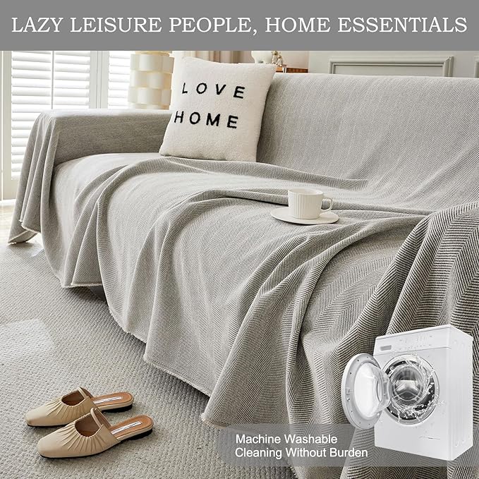 STACYPIK Soft Silver Gray Sofa Cover for Dogs, Modern Jacquard Couch Covers,Pet Friendly Protector for 3 Cushion Couch, Non-Slip Chenille Loveseat Cover for Sectional, Multi-use Throw Cover-71X150IN