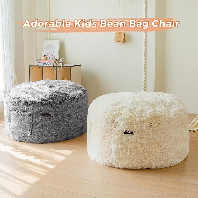 MAXYOYO Kids Bean Bag Chair, Stuffed Faux Fur Bean Bag for Toddler, Ultra Soft Floor Sofa with High-Density Foam Filling, Lazy Chair for Living Room, Playroom, Nursery Room