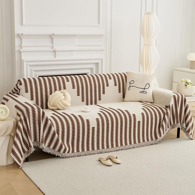 HAOMAIJIA Boho Sofa Covers Couch Covers for 2 Cushion Couch Sofa Pet Friendly Soft Thick Non Slip Couch Cover for Dogs Washable Sectional Couch Covers L Shape Furniture Protector (Brown, 71"x102")