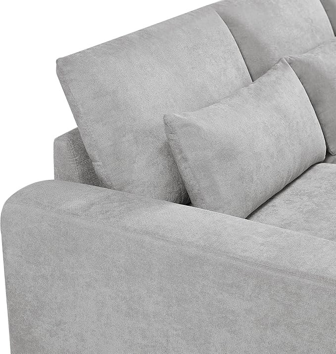 129.9 Inch Modern Oversized L-Shape Feather Filled Sectional Sofa with Ottoman, 5-Seater Modular Convertible Couch w/Reversible Chaise and 4 Pillows for Living Room, Apartment, Light Gray