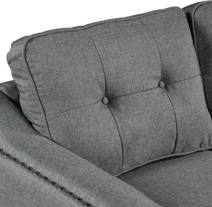 FANYE 3 Pieces Living Room Furniture Sets Include Sofa, Loveseat and Armchair, Linen Fabric Upholstered Sectional Couch with Classical Rivets Decor and Tufted Back Cushions, Retro Gray Sofa & Couch