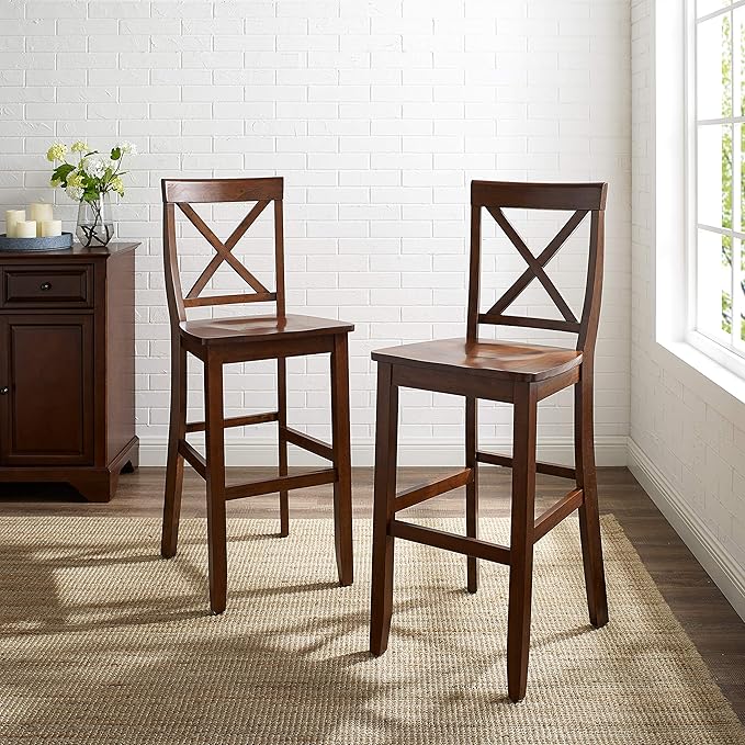 Crosley Furniture X-Back Wood Bar Stools Set of 2, Vintage Mahogany, 30-inch