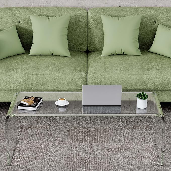 40inch Premium Clear Acrylic Rectangle Coffee Table for Living Room,Mid Century Transparent Waterfall Lowtea Table, Standard Table Size (40"x18"x16") Need Assembly Fit for 2-3 Seat Sofa