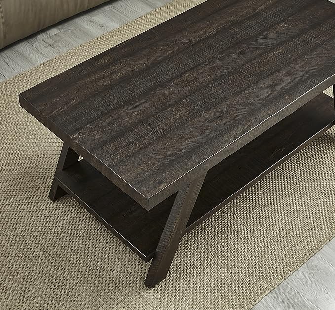Roundhill Furniture Athens Contemporary 3-Piece Wood Shelf Coffee Table Set, Engineered Wood, 24D x 48W x 19H in, Espresso