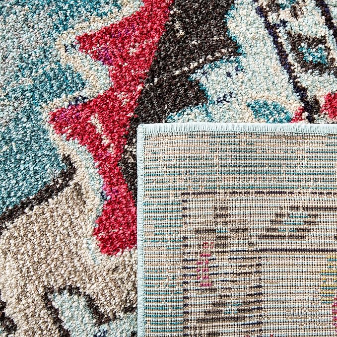 SAFAVIEH Monaco Collection 9' x 12' Light BlueFuchsia MNC243J Boho Chic Medallion Distressed Non-Shedding Living Room Bedroom Dining Home Office Area Rug