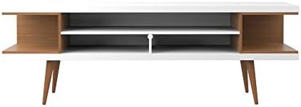 Manhattan Comfort Utopia Collection Mid Century Modern TV Stand With Open 3 Open Shelves and Two Open Cubbies, White/Wood (19752)