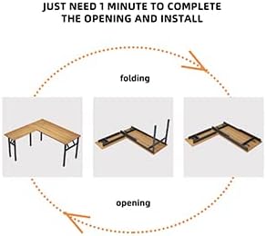 DlandHome Reversible L-Shaped Desk Large Corner Desk Folding Table Computer Desk Home Office Table Computer Workstation,Teak Black-N