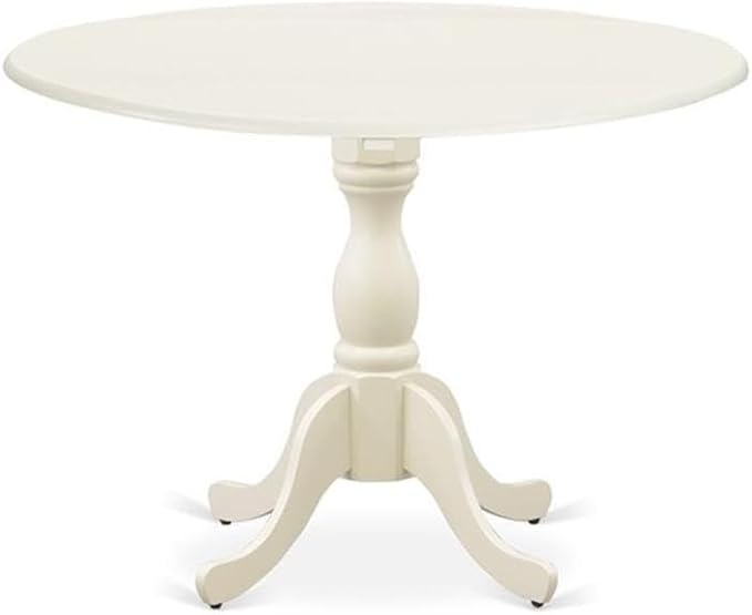 East West Furniture DMAV5-LWH-W 5 Piece Modern Dining Table Set Includes a Round Wooden Table with Dropleaf and 4 Dining Chairs, 42x42 Inch, Linen White