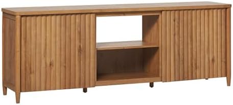 Walker Edison Flynn Scandinavian Reeded TV Stand with Open Storage for up to 80" TV, English Oak