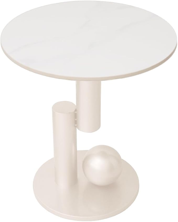 Marble Top Metal White End Table - Modern Sofa Side End Table Coffee Round Side Desk for Couch Living Room Bedroom
