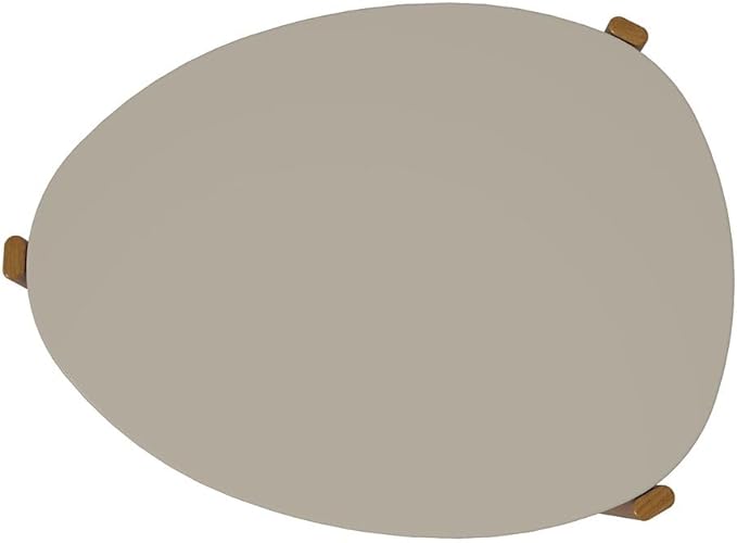 Manhattan Comfort Gales Mid Century Modern Coffee Table with Oval Triangle Shaped Top, Accent Furniture for Living Room Made from Solid Eucalyptus Wood, Off White