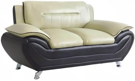 Container Furniture Direct Michael Modern Faux Leather Upholstered Stainless Steel Legs Living Room Loveseat, Black Camel