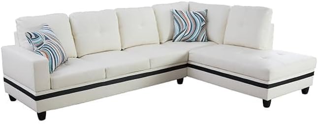 NicBex Sectional Couch 3 Pieces Sofa Set with Left Chaise PU Synthetic Leather L Shaped Cloud Couch for Living Room Furniture Sets with Storage Ottoman, Modular Sofa for Apartment, White+Black