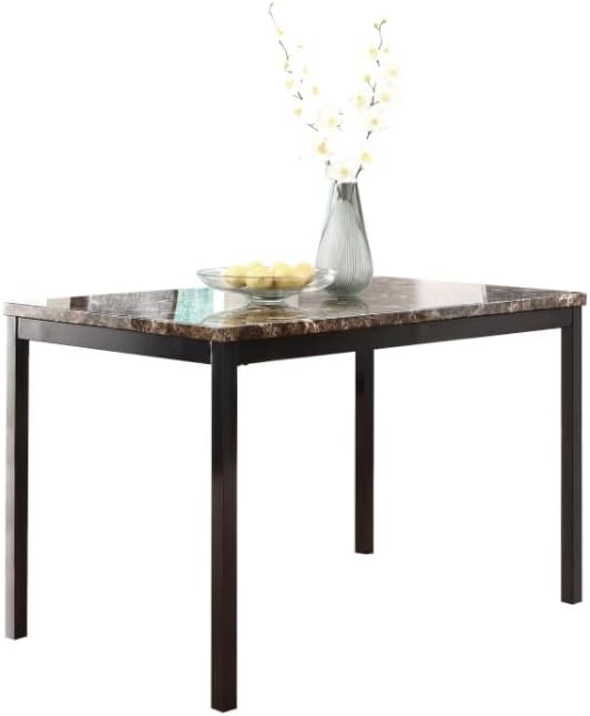 KEIKI 5 Piece Dining Table Set with 48" Marble Table & 4 PU Leather Padded Chair for 4 Person,Kitchen, Living Room,Dining Room Furniture,Easy Assembly,Black
