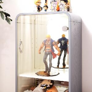 PaletteLife Figurine-Case 4 Tiers Collection-Case Mirror-Backboard Woodgrain Gray BLT-612GY