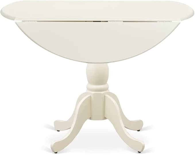 East West Furniture DMIP5-LWH-W 5 Piece Dining Room Furniture Set Includes a Round Kitchen Table with Dropleaf and 4 Dining Chairs, 42x42 Inch, Linen White