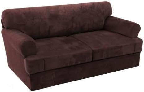 H.VERSAILTEX Sofa Cover 3 Piece T Cushion Sofa Slipcovers Thick Velvet Couch Cover Furniture Protector Stretch T Cushion Sofa Covers for 2 Cushion Couch with 2 T Cushion Covers Washable, Brown