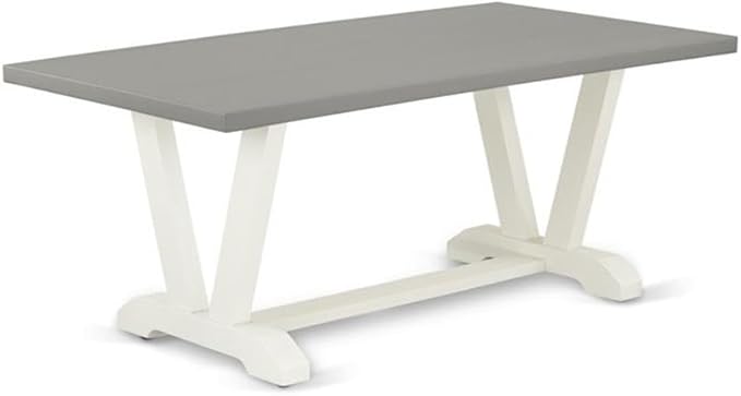 East West Furniture V097AB264-9 9 Piece Modern Dining Table Set Includes a Rectangle Dining Room Table with V-Legs and 8 White Faux Leather Parsons Chairs, 40x72 Inch, Multi-Color