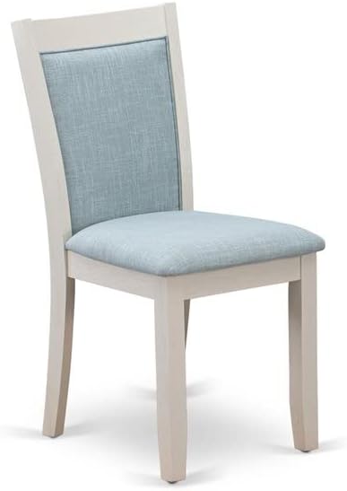 East West Furniture X077MZ015-7 7 Piece Dining Room Table Set Consist of a Rectangle Kitchen Table with X-Legs and 6 Baby Blue Linen Fabric Parson Dining Chairs, 40x72 Inch, Multi-Color