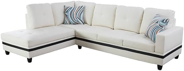 NicBex Sectional Couch 3 Pieces Sofa Set with Right Chaise PU Synthetic Leather L Shaped Cloud Couch for Living Room Furniture Sets with Storage Ottoman, Modular Sofa for Apartment, White+Black