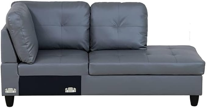 NicBex Sectional Couch 3 Pieces Sofa Set with Left Chaise Synthetic Leather L Shaped Cloud Couch for Living Room Furniture Sets with Storage Ottoman, Modular Sofa for Apartment, Silver Gray