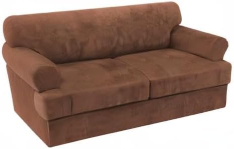 H.VERSAILTEX Sofa Cover 3 Piece T Cushion Sofa Slipcovers Thick Velvet Couch Cover Stretch T Cushion Sofa Covers for 2 Cushion Couch with 2 Individual T Cushion Covers Washable, Caramel