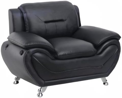 Container Furniture Direct Michael Modern Faux Leather Upholstered Stainless Steel Legs Living Room, Chair, Loveseat, Sofa, Black