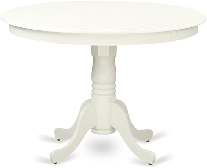 East West Furniture HLVA3-LWH-W 3 Piece Dining Room Furniture Set Contains a Round Kitchen Table with Pedestal and 2 Dining Chairs, 42x42 Inch, Linen White