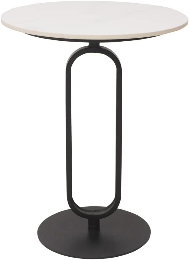 Side Table with Marble Top Metal Pub Bar Round Table Modern Sofa Side End Table Coffee Tray Side Desk for Couch Living Room Bedroom