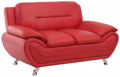 Container Furniture Direct Michael Modern Faux Leather Upholstered Stainless Steel Legs Living Room Loveseat, Persian Red