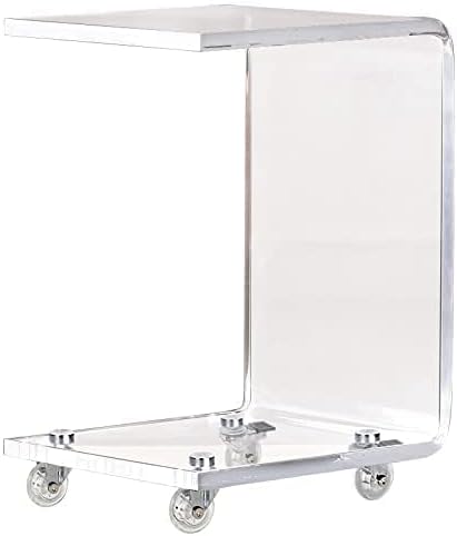 ONELUX Mobile C Shaped End Table,Acrylic Sofa Side Table, Snack Table On Wheels,Clear Rolling Table
