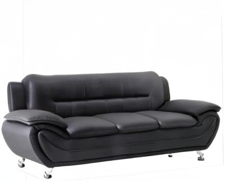 Container Furniture Direct Michael Modern Faux Leather Upholstered Stainless Steel Legs Living Room Sofa, Black