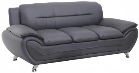 Container Furniture Direct Michael Modern Faux Leather Upholstered Stainless Steel Legs Living Room Sofa, Loveseat, Gray