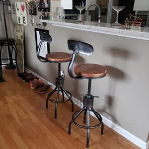 Set of 2 Vintage Bar Stool- Industrial Swivel Kitchen Dining Chair-Counter Height 23-33"-with Backrest