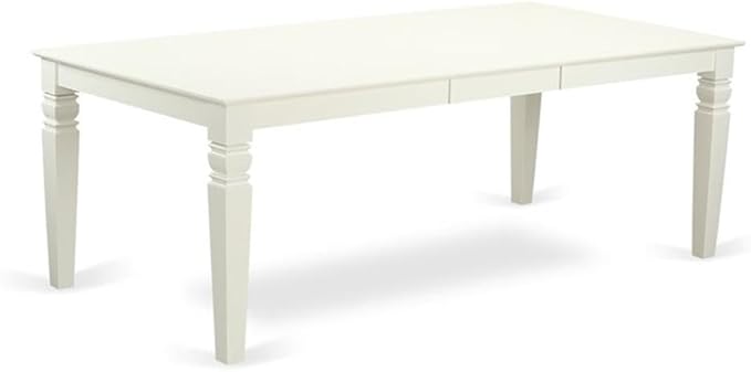 East West Furniture LGEN5-LWH-57 5 Piece Dining Room Table Set Includes a Rectangle Kitchen Table with Butterfly Leaf and 4 Pond Faux Leather Parson Dining Chairs, 42x84 Inch, Linen White
