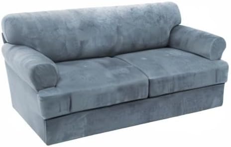 H.VERSAILTEX Sofa Cover 3 Piece Sofa Slipcovers Thick Velvet Couch Cover Furniture Protector Stretch Sofa Covers for 2 Cushion Couch with 2 Individual T Cushion Covers Washable, Stone Blue