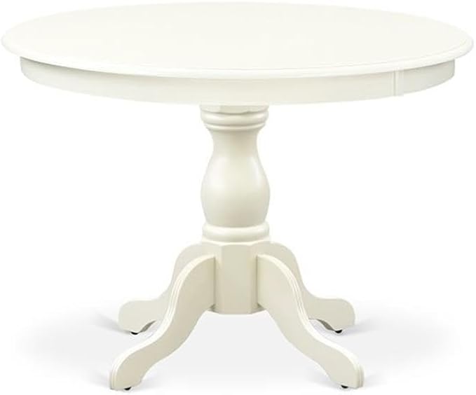 East West Furniture HBNF5-LWH-W 5 Piece Modern Dining Table Set Includes a Round Wooden Table with Pedestal and 4 Dining Room Chairs, 42x42 Inch, Linen White