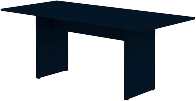 Manhattan Comfort Nomad 3 Piece Dining Set for 6 with Modern Kitchen Table and 2 Benches, Farmhouse Furniture with Rustic Wood Grain Finish, Pedestal Base, Easy Assembly, Midnight Blue