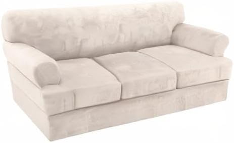H.VERSAILTEX Sofa Cover 4 Piece T Cushion Sofa Slipcovers Couch Cover Furniture Protector Stretch T Cushion Sofa Covers for 3 Cushion Couch with 3 Individual T Cushion Covers, Ivory