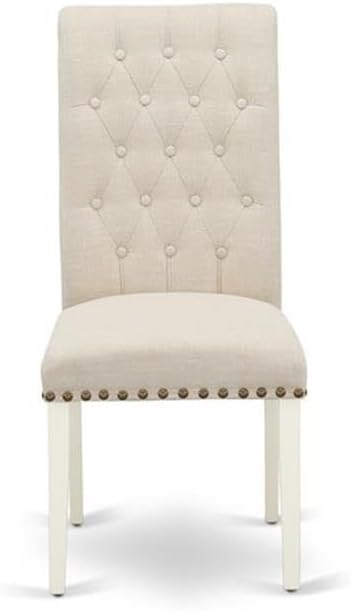 East West Furniture BRP2T02 Bremond Parsons Dining Chairs - Button Tufted Nailhead Trim Light Beige Linen Fabric Upholstered Chairs, Set of 2, Linen White